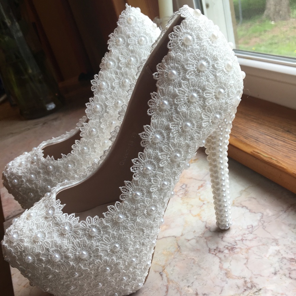 Pearl wedding heels, never worn